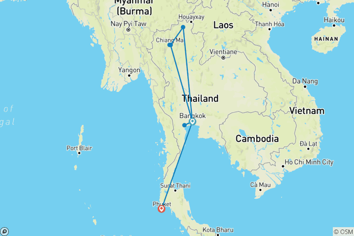 Map of Bangkok, Golden Triangle & Phuket Superior with Domestic Flights Included