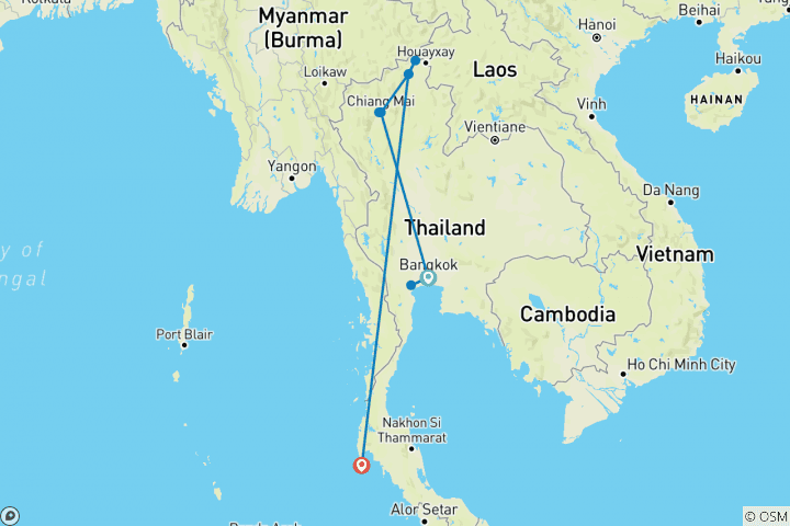 Karte von Bangkok, Goldenes Dreieck und Erweiterung des Strandes von Phuket, Kleingruppentour