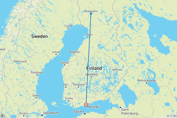 Map of Tailor-Made Private Finland Tour to Fairy Tale Lapland