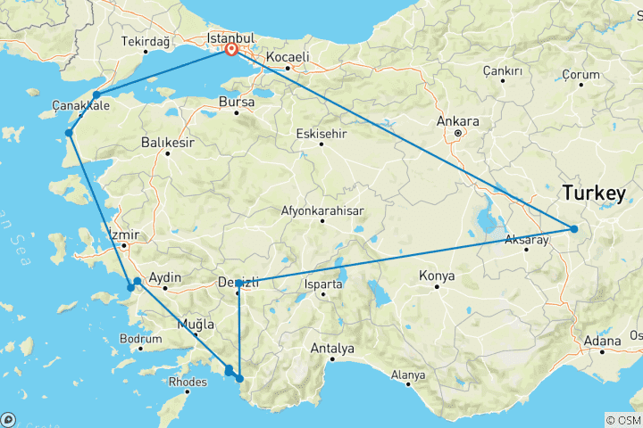 Mapa de Lo mejor de Turquía en Goleta (Hoteles de 5 estrellas)