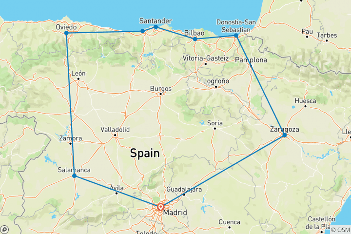 Carte du circuit Espagne verte - Nord- Ouest