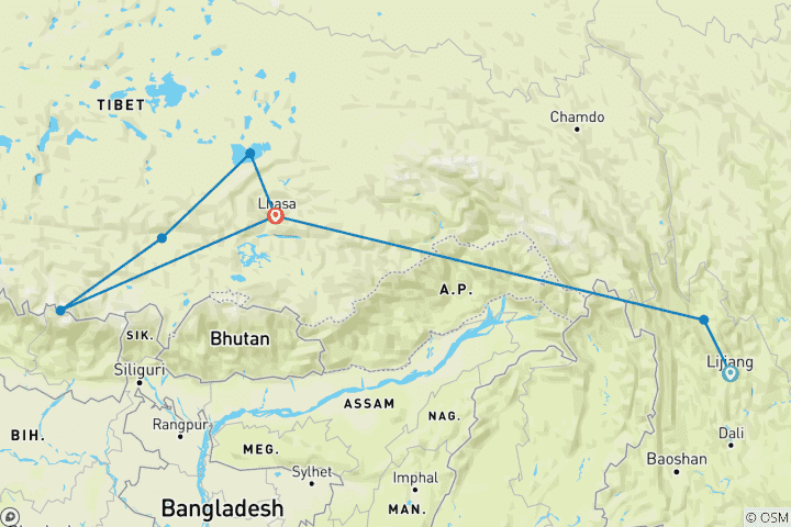 Carte du circuit Chine/ Tibet : Du peuple Naxi à Shangri La, de Lhassa au Mont Everest