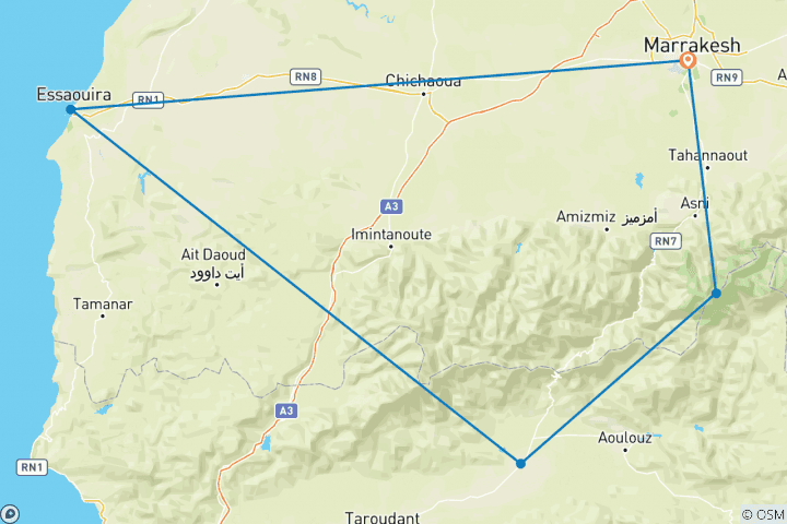 Map of Walking in Morocco - Atlas to Atlantic