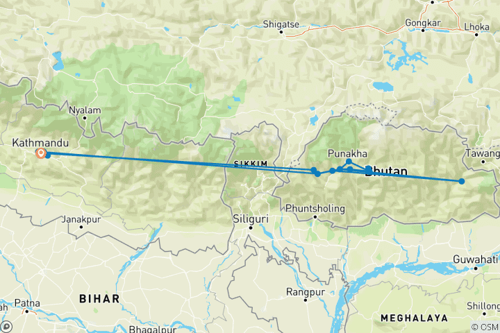 Carte du circuit Marcher au Bhoutan (Festival de Gangtey)