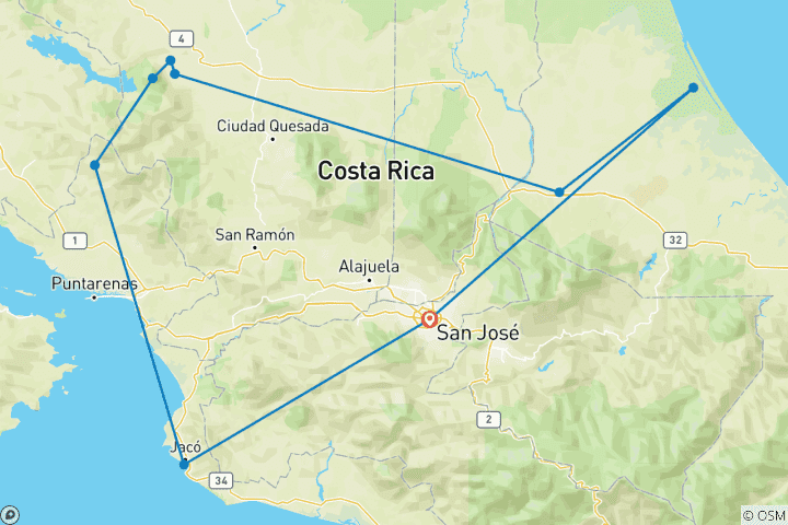 Carte du circuit Les merveilles naturelles du Costa Rica