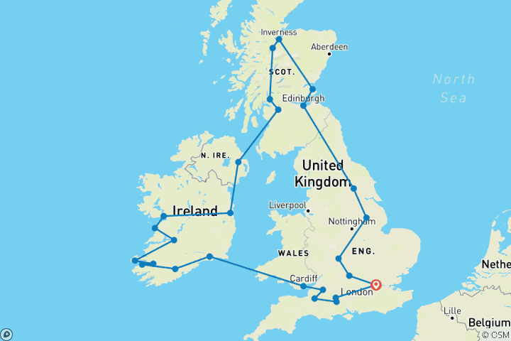 Carte du circuit Grande-Bretagne et Irlande romantiques - Classique, avant-première 2022, 20 jours