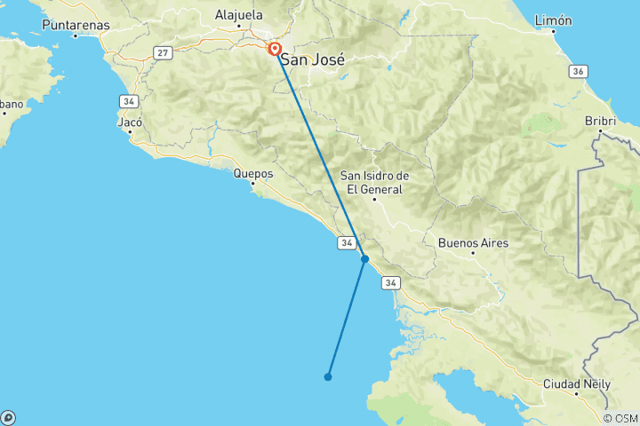 Carte du circuit Plage d'Uvita, Court séjour