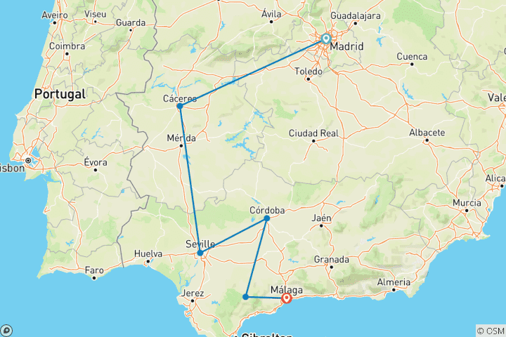Carte du circuit Caceres, Cordoue et Séville