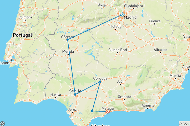 Carte du circuit Caceres, Cordoue et Séville