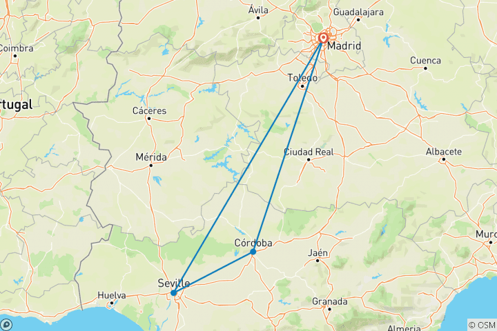 Map of Cordoba & Seville, 3 days on Mondays