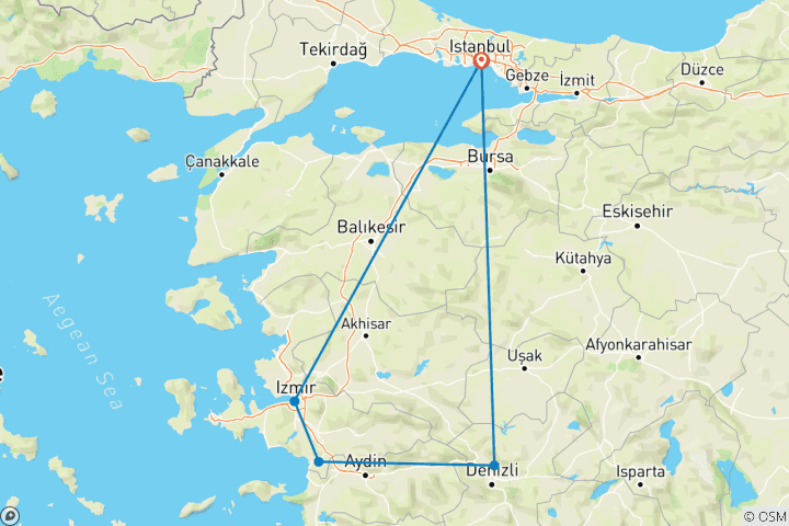 Mapa de Éfeso y Pamukkale: circuito privado desde Estambul