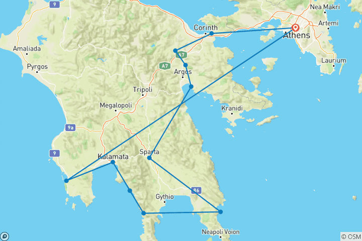 Mapa de Gran Peloponeso, en coche