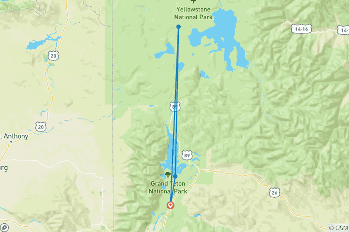 Map of Yellowstone and Grand Tetons (4 Days)