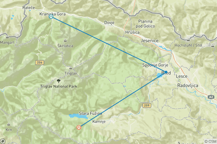 Carte du circuit Slovénie - Marche des 3 lacs