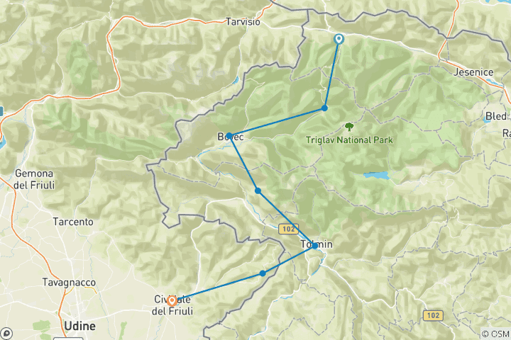 Karte von Alpe Adria Trail (von Slowenien nach Italien)