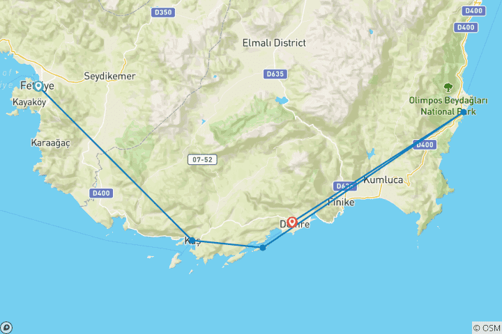 Carte du circuit Gulet de Fethiye à Demre