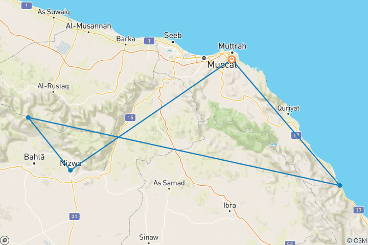 Carte du circuit Tour d'Oman de la montagne au désert - Tour de Mascate, Jebel Shams & Wahiba -