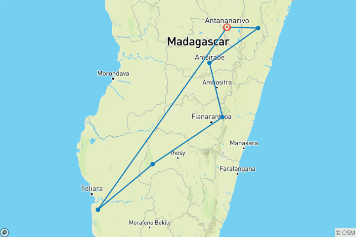 Carte du circuit Voyage personnalisé de 14 jours à Madagascar, départ quotidien, guide privé et jeep