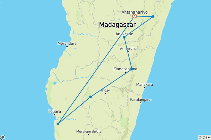Carte du circuit Voyage personnalisé de 14 jours à Madagascar, départ quotidien, guide privé et jeep