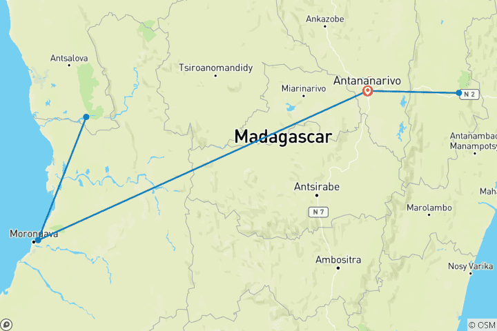 Carte du circuit Circuit personnalisé de 9 jours dans les Baobabs et les Tsingy en famille, avec guide privé et jeep