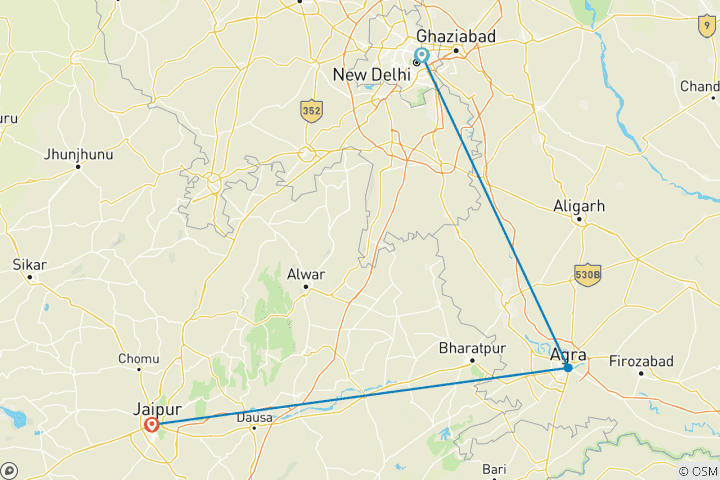 Carte du circuit Triangle d'Or Express : Delhi, Agra et Jaipur en 2 jours