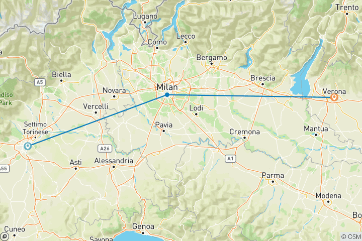 Mapa de Italia en tren: Maravillas ocultas del norte de Italia 7 días/6 noches