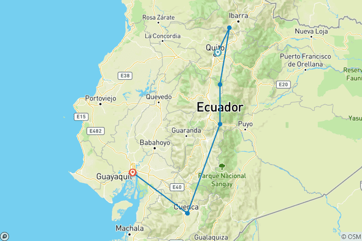 Carte du circuit Vacances privées sur mesure en Équateur avec départ quotidien