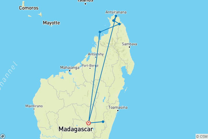 Map of Personalized Madagascar Wildlife & Beach Holiday, Daily Start