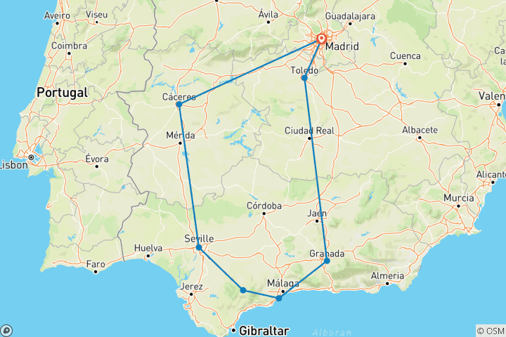 Carte du circuit Andalousie et Tolède, 5 jours le jeudi