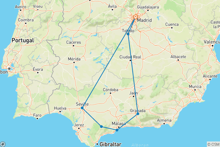 Carte du circuit Andalousie et Tolède, 5 jours le jeudi
