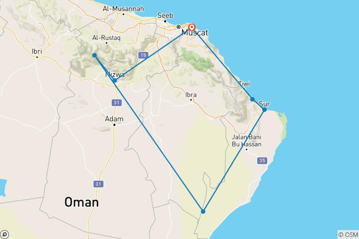 Map of 8 Days Group Tour of Blissful Oman