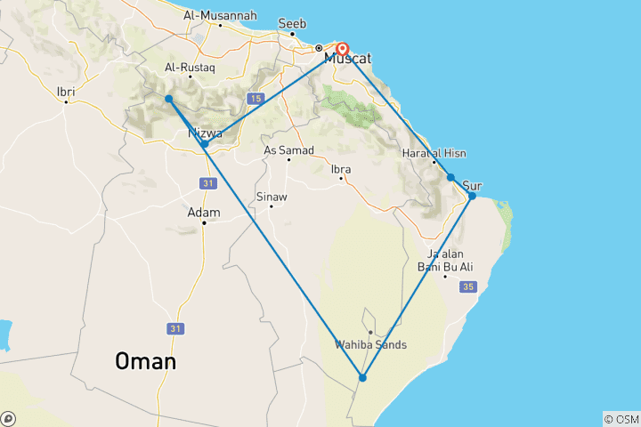 Map of Blissful Oman: A Group Adventure