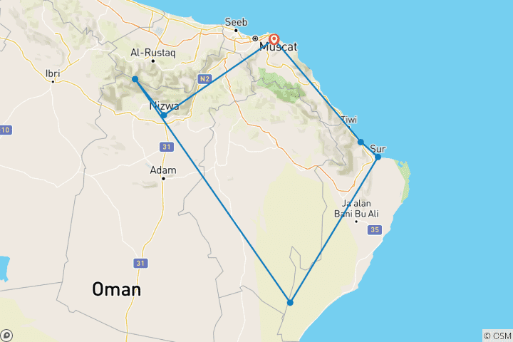 Map of 8 Days Group Tour of Blissful Oman
