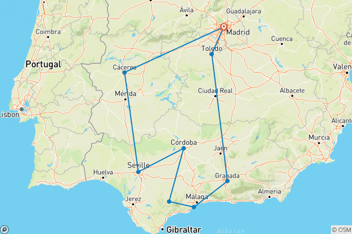 Map of Andalucia & Toledo, 6 days