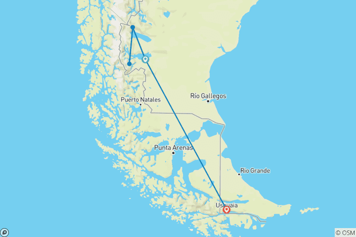 Map of Southern Patagonia: El Calafate, El Chalten & Ushuaia