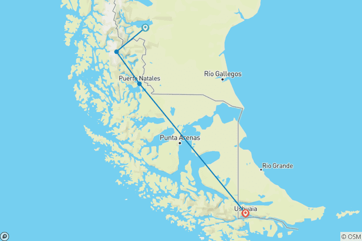 Map of Adventure in Torres del Paine & Ushuaia - GROUP TOUR