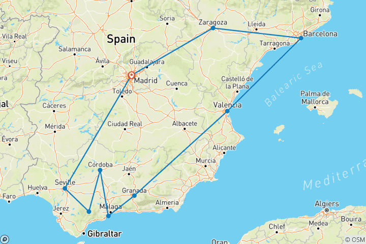 Carte du circuit Voyage en Espagne et sur la côte méditerranéenne - 9 jours