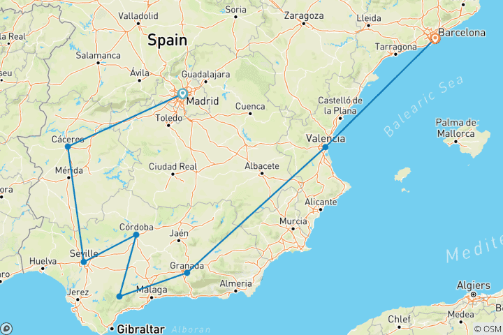 Carte du circuit Le voyage en Espagne - 7 jours