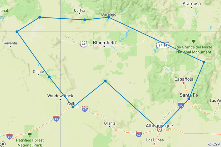 Map of Southwest Native Trails (End Albuquerque, 11 Days)