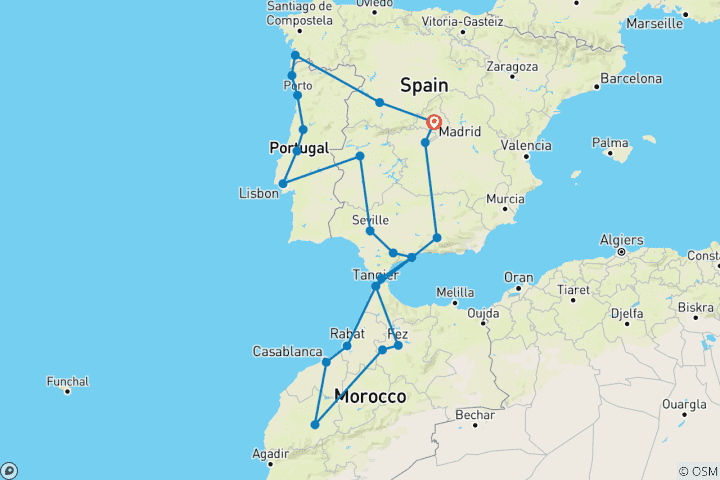 Carte du circuit Espagne, Portugal et Maroc