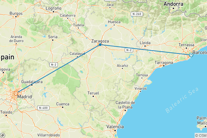 Map of Barcelona & Madrid