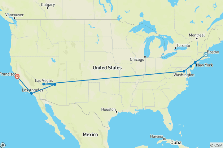 Map of The Full Coyote USA Group Tour