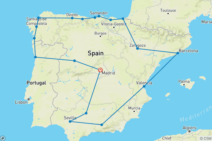 Carte du circuit Toute l'Espagne et le nord du Portugal, 14 jours