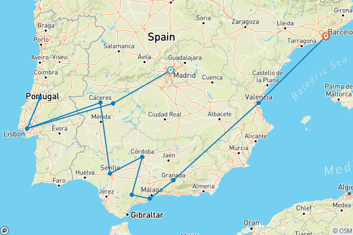 Kaart van Hoogtepunten van Spanje & Portugal