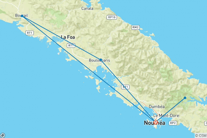 Carte du circuit Aventure en Nouvelle- Calédonie