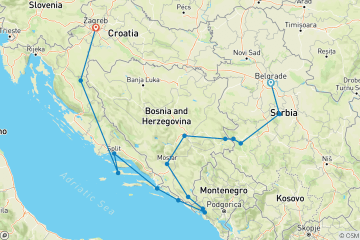 Kaart van Privé - Balkan Essentials in 12 dagen