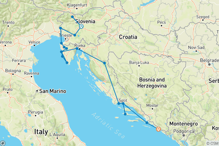 Carte du circuit Petit groupe : Balkans étendus - de Ljubljana à Dubrovnik