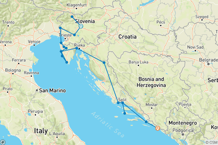 Carte du circuit Balkans étendus - De Ljubljana à Dubrovnik