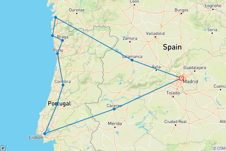 Map of Castilla, Galicia  & Portugal, 7 days