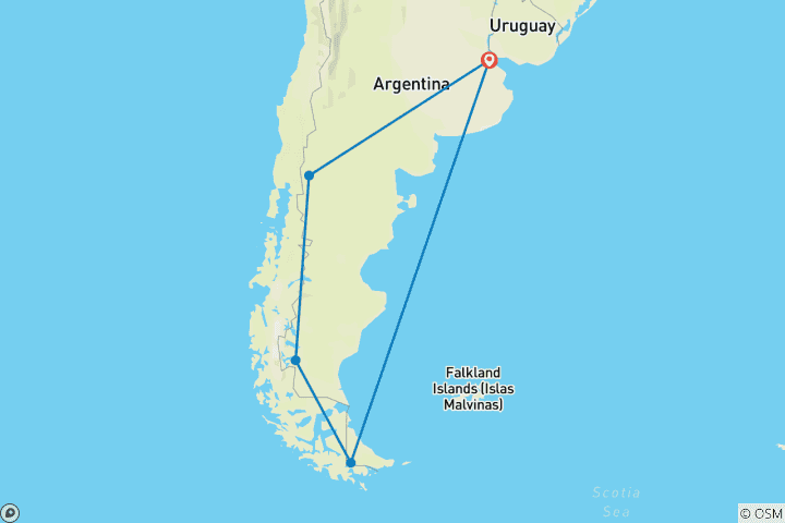 Kaart van Patagonië Argentinië Air-Expeditie 14D/13N